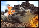 Gra, World of Tanks, Czołg, Ruiny, Bunkry, Ogień